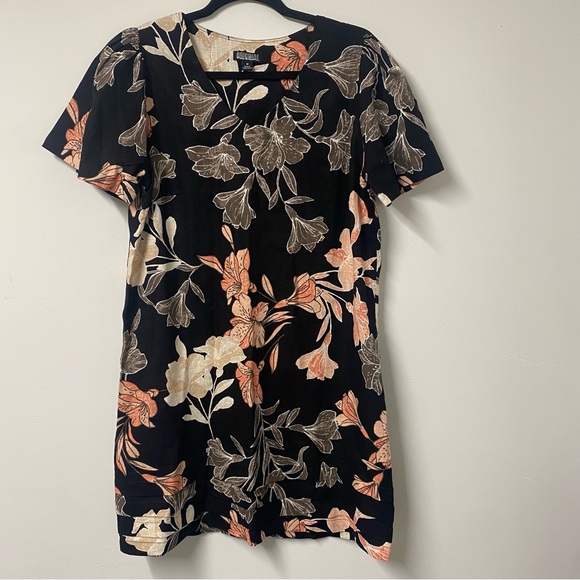 Original Nicole Miller Linen Blend Black Floral Dress - Picture 1 of 7